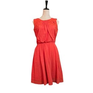 Max Studio Coral Midi Sundress with Pleated Neckline and Sleeveless Design